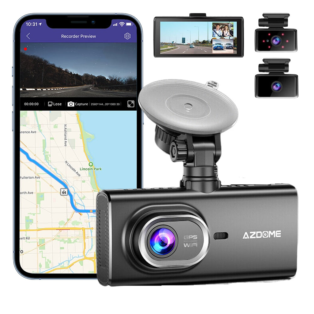 TECH360 - AZDOME 5K M580-3CH Dash Cam, Avant Arriére et Cabine 4K＋1080P  +1080 caméra de voiture avec Wifi 5GHz & GPS, Ecran 4 Tactille, 64GB Card  SD Inclus, 24hrs Mode Parking, Super