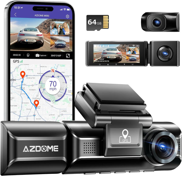 AZDOME M550 4K WiFi 3 Channel On Dash Cam Dual Front and Rear for Car 4K 1080P